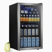 Auseo 3.2 Cu.ft Beverage Refrigerator, 120 Can Mini Fridge with Glass Door, Wine Cooler for Bar/Office/Home